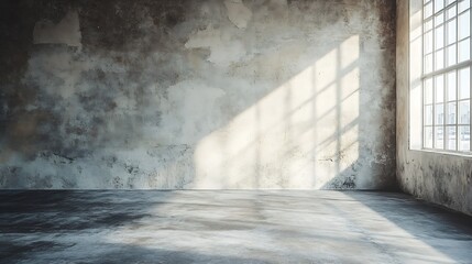 Poster - Empty warehouse room with Grungy stucco concrete wall floor room as background corner of old grunge interior Abstract architecture background : Generative AI