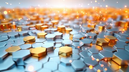 Poster - Abstract Hexagon Pattern with Golden Highlights and Bokeh Lights