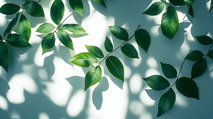 Poster - Soft sunlight filters through tree leaves casting gentle shadows and creating an abstract pattern on a white background : Generative AI