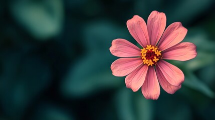 Poster - Top view of zinnia flower with green blurred background Dark pink flower color : Generative AI