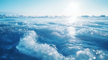 Poster - Winter landscape of the frozen sea on a sunny February day Beautiful blue smooth ice with cracks Natural background focus on ice : Generative AI