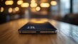 © LU - Close-up of a modern smartphone with a battery indicator showing full charge, placed on a wooden table. The background is softly blurred, focusing on the device's safety features