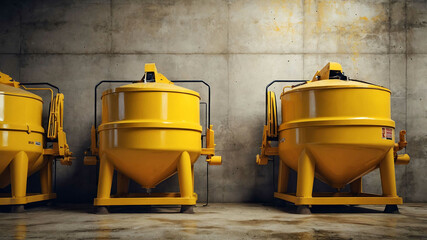 Yellow concrete mixers with gritty texture background