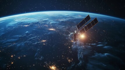 Poster - Telecommunication satellite providing global internet network and high speed data communication above Europe Satellite in space low Earth orbit Worldwide communication technology : Generative AI
