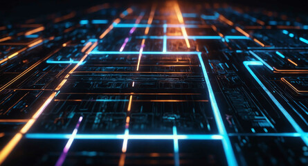 Canvas Print - Futuristic circuit grid with light abstract background