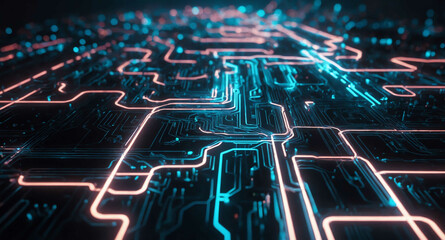 Sticker - Futuristic circuit pathways light abstract background