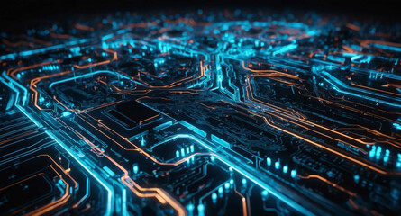 Poster - Futuristic circuit pathways light abstract background