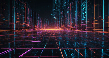 Poster - Futuristic cyber grid with glow abstract background