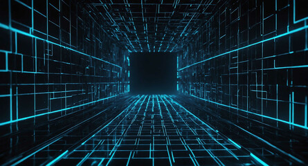 Poster - Futuristic tech grid glowing paths abstract background