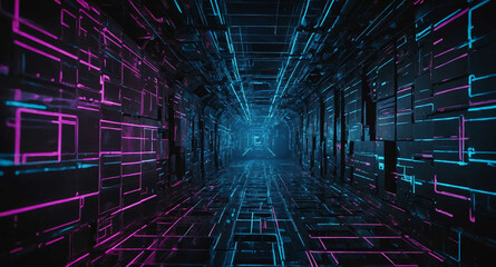Poster - Futuristic tech grid glowing paths abstract background