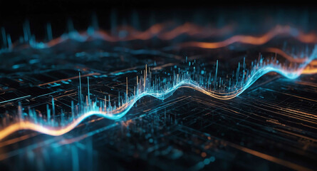 Wall Mural - Futuristic tech waveforms glowing abstract background