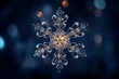 © Your Background - Macro background of a real crystal snowflake sparkling on a dark blue space for Christmas and winter design