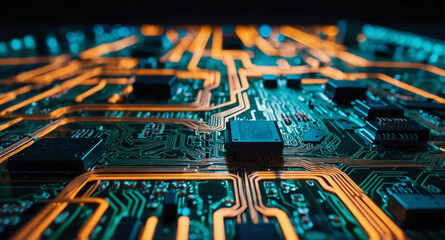 Poster - Glowing circuit board pathways abstract background