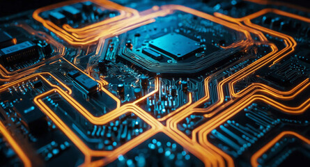 Poster - Glowing circuit board lines swirl abstract background