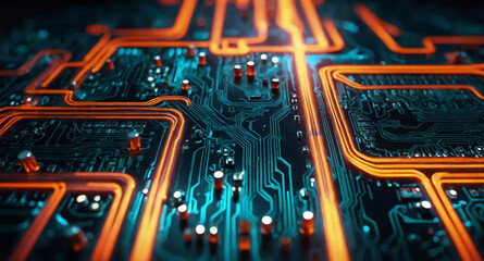 Poster - Glowing circuit board pathways abstract background