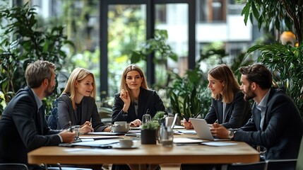 Poster - Long Banner With Successful Business Team Having Meeting In Office Group Of Colleagues Discussing Company Strategy During Conference In Boarding Room Panorama With Copy Space Extended  : Generative AI