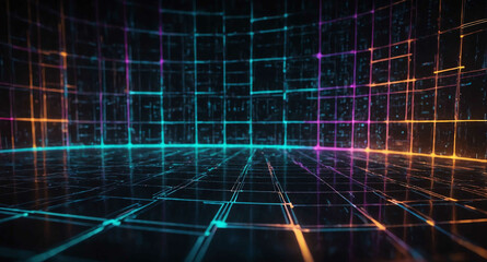 Poster - Glowing data nodes with grid abstract background