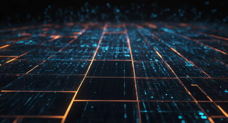 Poster - Glowing data nodes with grid abstract background
