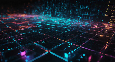 Sticker - Glowing data nodes with grid abstract background