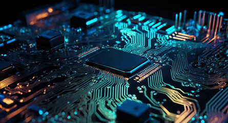 Poster - Glowing holographic circuit board abstract background