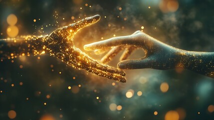 Aufkleber - AI machine learning robot hands and human touch on big data networks creative brain data in light bulbs artificial intelligence science and technology and future innovations that help  : Generative AI
