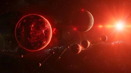 Wall Mural - Red star in space surrounded by planets