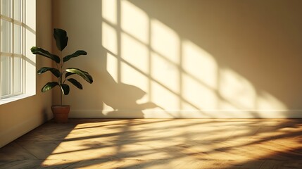 Wall Mural - Minimalist Empty Studio Corner with Sunlight and Shadows from Window : Generative AI