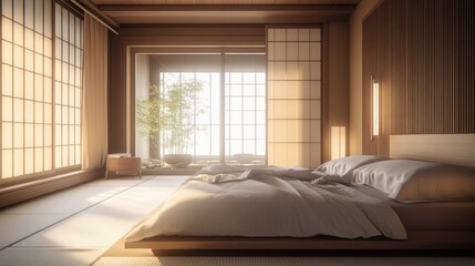 Wall Mural - Modern Japanese Bedroom with Tranquil View