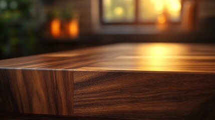 Aufkleber - dark brown walnut wooden table corner at foreground used as product displayed isolated on background with clipping path perspective view of wood table showing edge of table : Generative AI