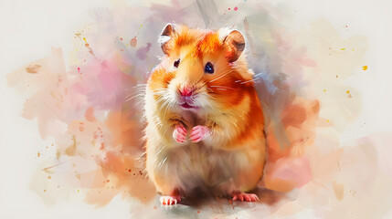 Wall Mural - Hamster cute Watercolor painting style