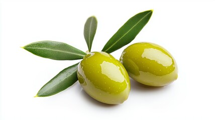 Wall Mural - Two green olives with a leaf on top