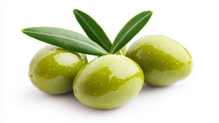 Wall Mural - Three green olives with a leaf on top