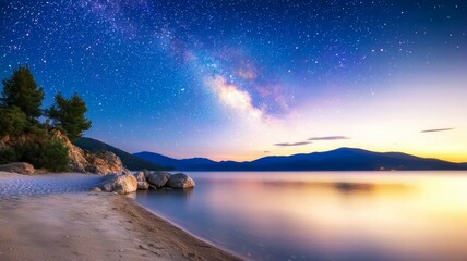 Wall Mural - A beautiful night sky with a large milky white cloud in the middle