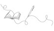 © vionaembun42 - continuous line drawing of open book and pen.one line vector drawing of book and pen.concept of education in one line vector.background for world book day,international education day.