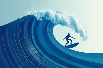 Wall Mural - A surfer rides a large wave on a bright, sunny day