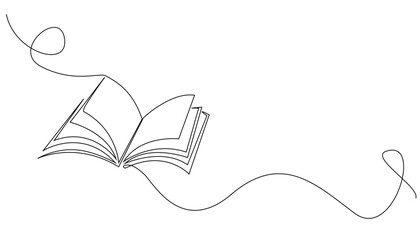 continuous line open book.simple one line drawing of open book.single line vector illustration of ed