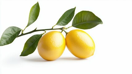 Two lemons are sitting on a white background