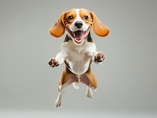 Wall Mural - A happy dog is jumping in the air