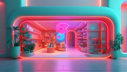 Canvas Print - Futuristic Neon Storefront Concept for Online Business Innovation and Creative Designs