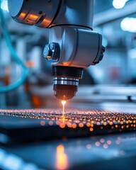 Poster - Laser cutting metal in high tech industrial manufacturing facility