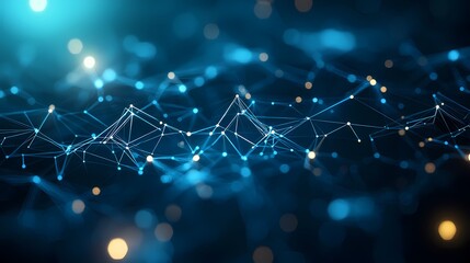 Abstract blue network of interconnected nodes and lines representing data flow.