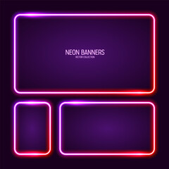 Wall Mural - glowing neon banners, illuminated colorful square frames. shiny vibrant border, glow effect. purple 