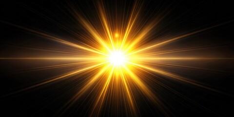 Wall Mural - natural sun flare shining brightly on a serene black background, sun, flare, light, sunlight, radian