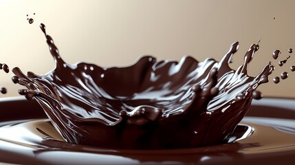 A dynamic splash of rich dark chocolate against a soft gradient background.