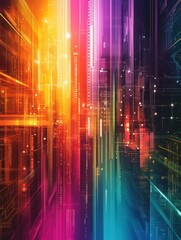 Poster - A colorful cityscape with a rainbow of colors and a lot of lights
