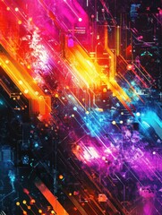 Poster - A colorful, abstract cityscape with neon lights and a futuristic feel