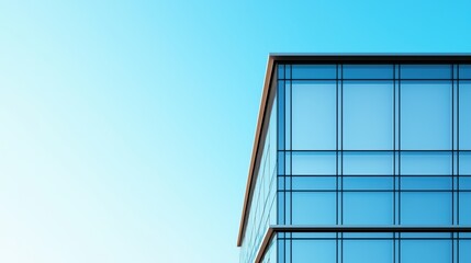 Modern Glass Office Building Against Clear Blue Sky on a Sunny Day