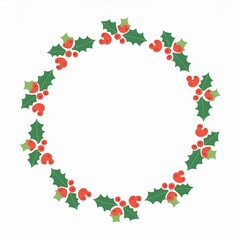 chirstmas round frame holy leaves and berries isolated on white