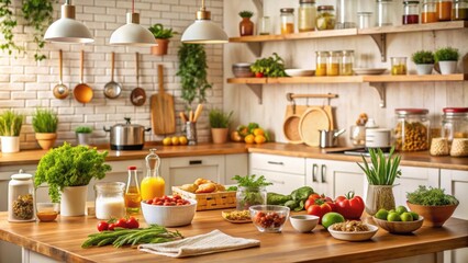 Cozy home dinner preparation with ingredients on kitchen counter, cooking, home, meal, recipe, preparation, kitchen