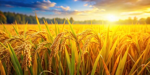 Ripe rice fields in autumn harvest season, Farm, agriculture, rural, countryside, landscape, golden, ripe, harvest, autumn